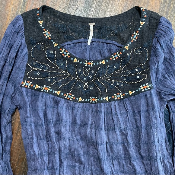 SOLD Free People beaded embroidered long sleeve tunic top blouse S tribal - Picture 10 of 13